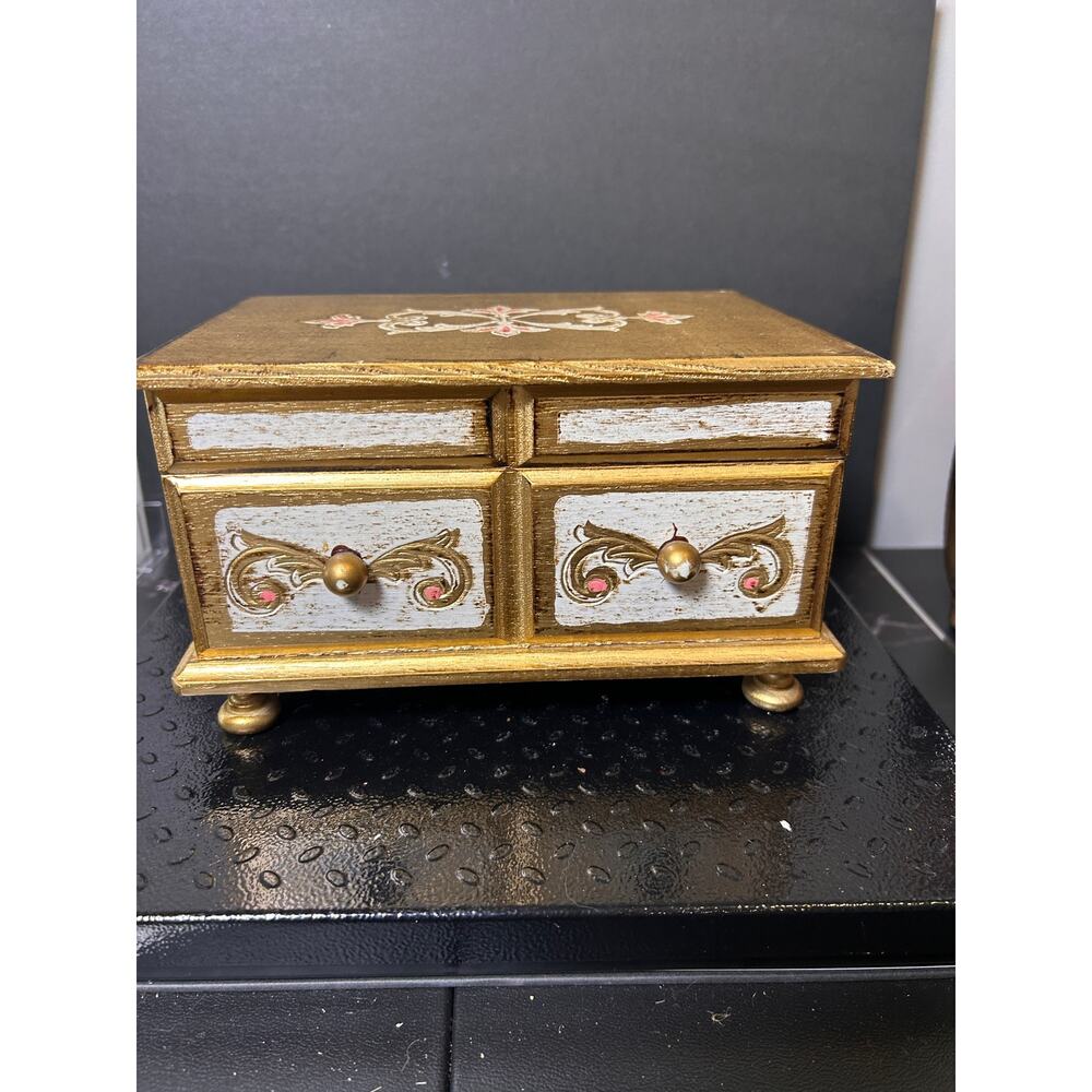 Florentine-style gold gilt wooden jewelry box